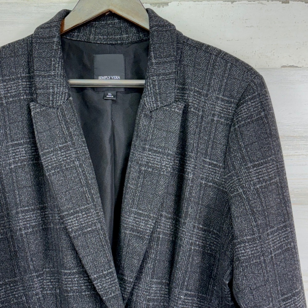 SIMPLY VERA VERA WANG Womens Gray Heavy Plaid Blazer Wool Blend Jacket Size XL